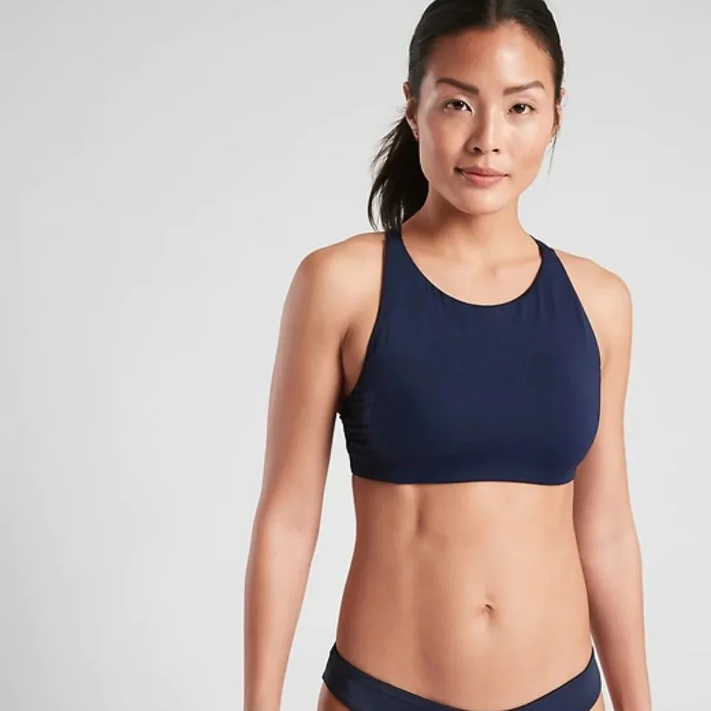 Athleta High Neck Bikini Top size M Blue
